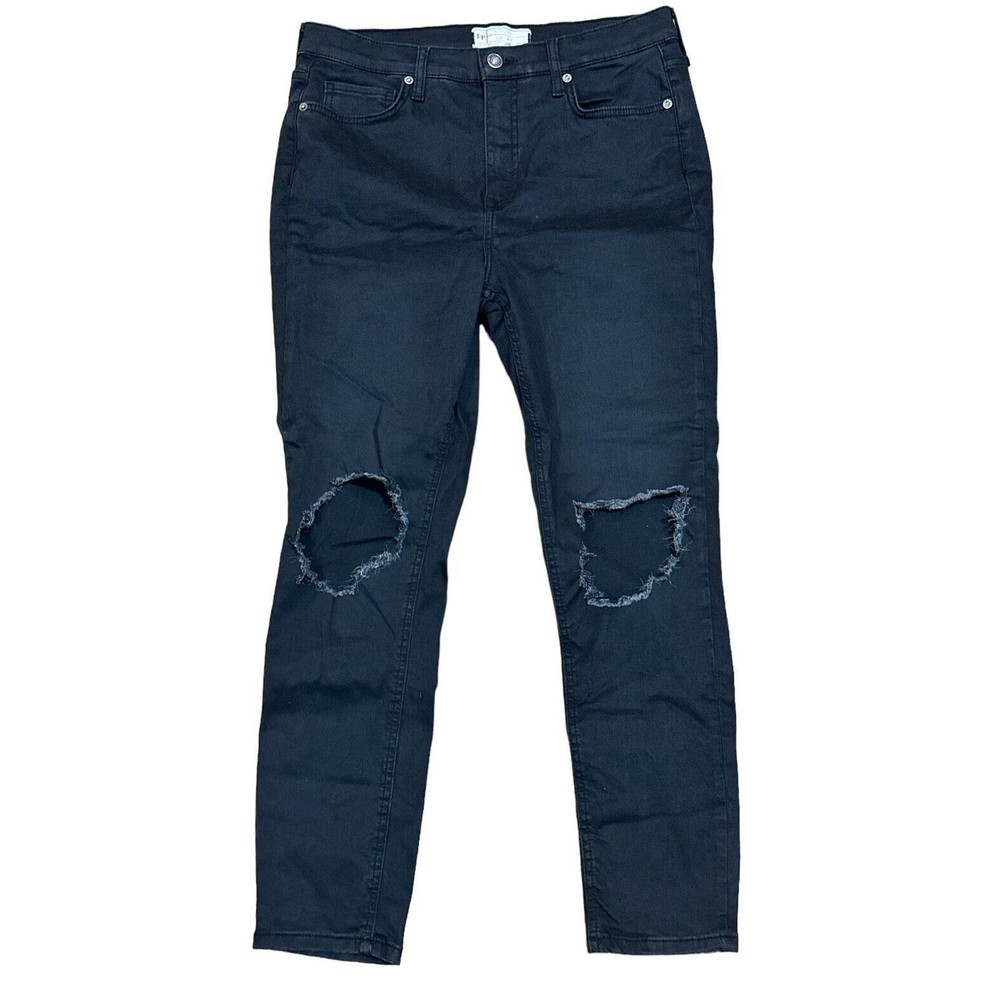 Free People Busted Knee Skinny Jeans Mid Rise Dark Wash Denim Inseam 26 Sz 31